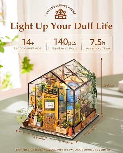 Rowood Miniature House Kit, DIY Miniature Greenhouse Dollhouse Kits for Adults, Mayberry Street Miniatures, Wooden Crafts for Adults, Gifts on Birthday Christmas - Cathy's Flower House thumbnail 5
