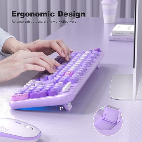 MOFII Wireless Keyboard and Mouse Combo, Cute Colorful Full Size Keyboard and Adjustable Mouse, 2.4GHz Retro Typewriter Keyboard and Mouse Set for PC/Desktop/Laptop/Windows (Purple Colorful) thumbnail 2