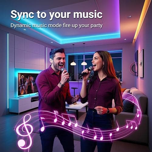 hyrion Smart LED Lights for Bedroom 100ft, Voice Control Strip Lights with Alexa and Google Assistant, RGB Color Changing, Music Sync WI-FI Led Lighting with App Controlled for Room Decor(2 * 51ft) thumbnail 3