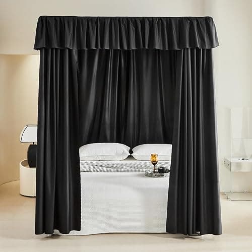 AIKASY Black Thickened Bed Canopy Curtains - Elegant Bedroom Decor for Adults and Girls - Strong Lightproof and Windproof Design(Twin, Black) thumbnail 7