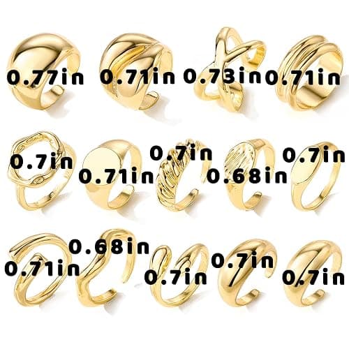 IFKM Gold Chunky Rings Set for Women 14k Gold Plated Thick Dome Stackable Open Rings Trendy Dainty Minimalist Jewelry Gifts thumbnail 8