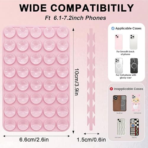 Silicone Suction Cup Phone Case-Reusable Strong Adhesive Pads for Phones, Home, Kitchen, Bath Use, Multi-Purpose Stickers(Pink) thumbnail 3