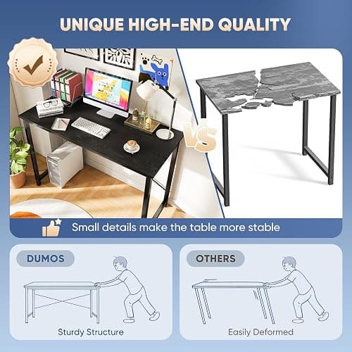 DUMOS 44 in Computer Desk for Home Office, Modern Study Work Table Simple Style for Bedroom, Writing Desks with X-Shaped Reinforcement, Black thumbnail 5