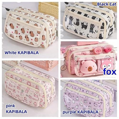 VTYFRY Cute Kawaii Pencil Case Pouch Cartoon Pen Box Holder Organizer for Office Workspace Supplies Desk Accessories Travel Essentials Aesthetic Trendy Cool Stuff Gift Large Capacity (Purple Kapibala) thumbnail 4