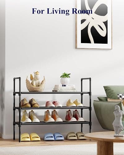 Kitsure Shoe Rack - 3-Tier Shoe Organizer, Shoe Rack for Closet, Entryway, Bedroom, Easy- Assembly Storage Shelf with Side Handles, 27.6" Wide - 3 Tiers, Black thumbnail 5