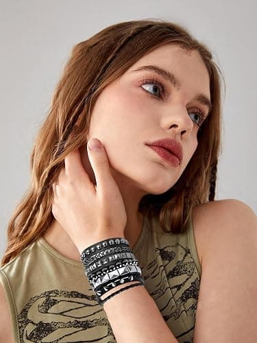 Ulekuke 4 Pcs Punk Rock Leather Studded Bracelets for Men Women 80s Gothic Spike Cuff Bracelet Set Emo Accessories for Rocker Outfits thumbnail 6