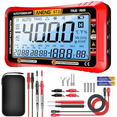 ANENG Digital Multimeter Tester,4000 Counts Voltage Tester,Auto-Ranging TRMS Volt Meter,Large LCD Ohm Meter Measures AC/DC Current,Voltage,Resistance, Diode,Continuity,Capacitance,Temperature(Red) - Image 1