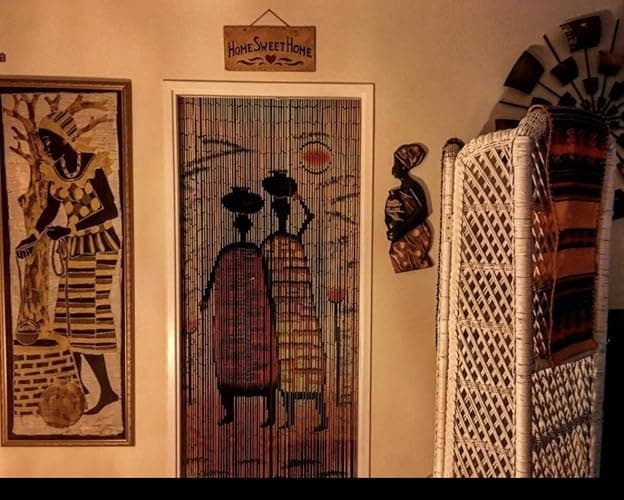 Beaded String African Village Beaded Curtain-90 Strands Door Beads-Hanging Doorway Curtain-35.5" W x 80" H-Hand Made-Hand Painted (Village) - Village thumbnail 3