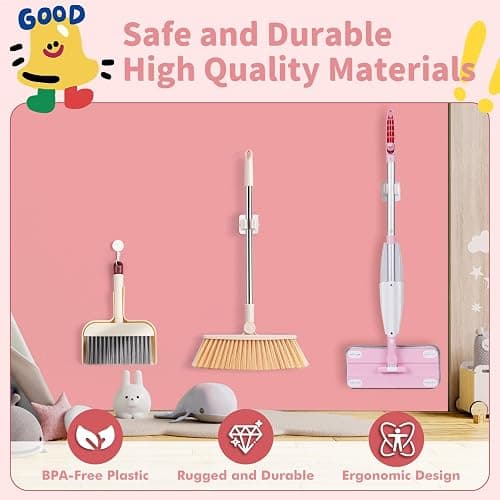 Lullulii Kids Spray Mop,Toddler Mop Cleaning Set, Real Working Mini Mop & Kids Broom Dustpan Set, Housekeeping Pretend Play Toy, Montessori Kid Cleaning Toy Set Includes Organizer Clip -Pink thumbnail 5