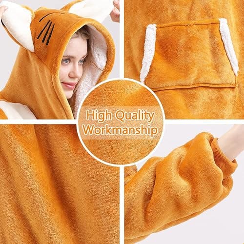 seewavom Sherpa Oversized Fleece Wearable Blanket with Sleeves and Pockets for Adults thumbnail 7