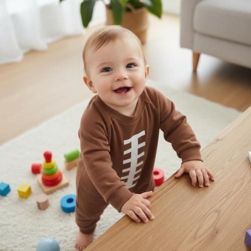 allshope Newborn Baby Boy Girl Fall Outfit Romper Sweatshirt Football Rugby Print Jumpsuit Bodysuit Infant Clothes thumbnail 3