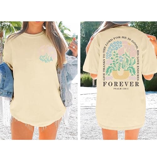Lytiarul Christian Faith Tshirts for Women Jesus Religious Bible Verse Shirts Inspirational Floral Oversized Graphic Tees thumbnail 4