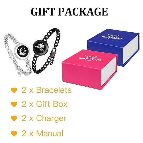 EAOYAO Long Distance Touch Bracelets,Vibration & Light up Remote Smart Matching Couples Bracelet for Couple Long Distance Relationship Girlfriend Boyfriend Xmas Valentine's Day Gifts Jewelry Set thumbnail 6