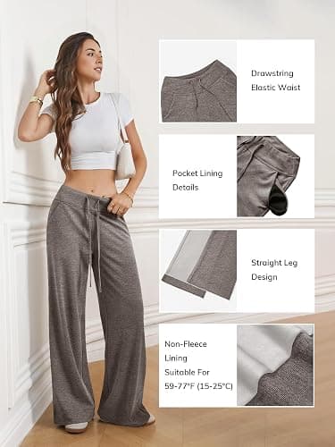 ATHMILE Sweatpants Women Fall Outfits Wide Leg Baggy Pants High-Waisted Drawstring Sweat Pants Fashion Joggers with Pocket thumbnail 2