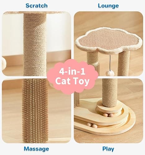 Made4Pets Kitten Toy Scratching Post with Self Groomer for Indoor Cats | Interactive Cat Scratching Post with Self Groomer, Cloud Perch, Natural Sisal Rope and Rolling Ball Track, Modern Home Décor thumbnail 3