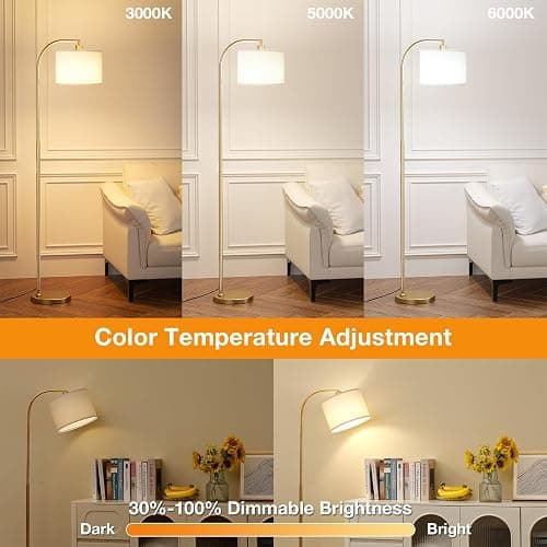 Ambimall Arc Floor Lamp with Remote and Stepless Dimmable Bulb, Colors Temperature & Brightness Adjustable, Gold Floor Lamps for Living Room（Deep Beige Shade & Gold Pole） thumbnail 3