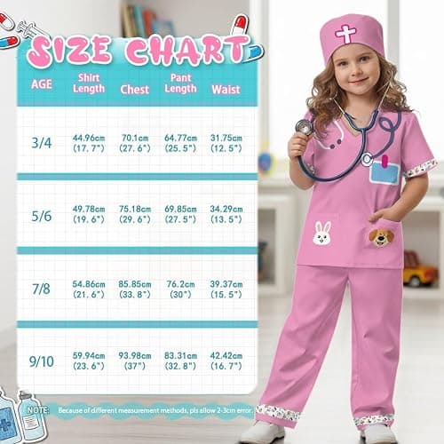 Hwiplsvny Doctor Costume for Kids Girls Boys Dress Up Scrubs with Cap Surgeon Role Play Outfit thumbnail 7
