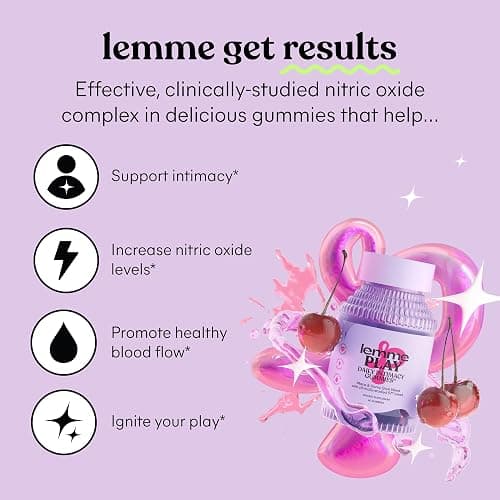 Lemme Play Daily Intimacy Gummies for Women and Men w/Clinically-Studied S7 Nitric Oxide Complex for Healthy Blood Flow, Maca Root, Goat Weed - Cherry Flavored (60 Count) thumbnail 2