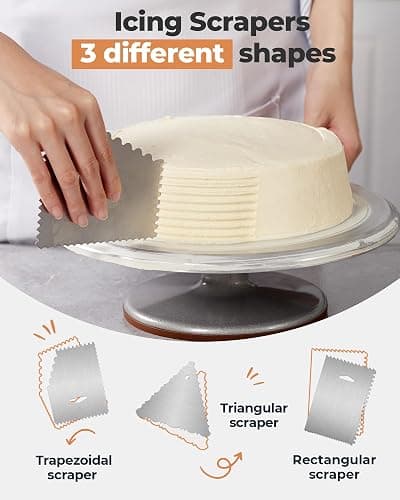 Kootek Aluminium Cake Turntable Set, Baking Tools with Revolving 12" Cake Stand for Decorating, 12.7" Offset Spatula, 3 Stainless Steel Frosting Icing Smoother, Cake Serve Cake Decorating Kit Supplies thumbnail 5
