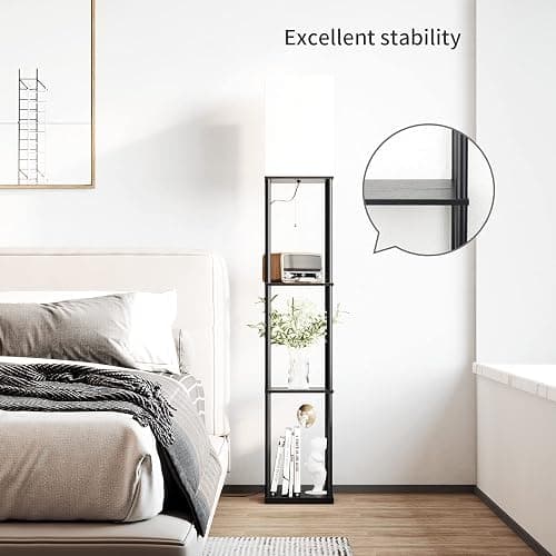 SUNMORY Stehlampe Wohnzimmer, Regal Dimmbar Inklusive 3-Farbtemperatur-LED-Lampe, Stehleuchte für Wohnzimmer, Schlafzimmer, Arbeitszimmer und Büro, Schwarz thumbnail 6