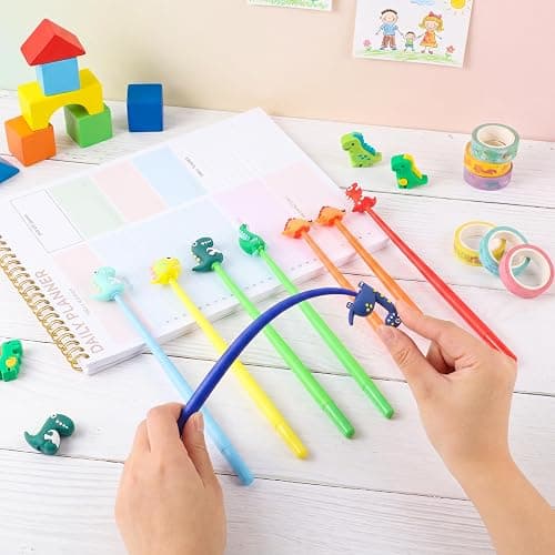 Yoosso Lot de 30 Mini Stylos Gel Dinosaure, Encre Noire, Multicolore | Têtes oscillantes, pointe 0,5 mm, prise silicone antidérapante, idéal cadeaux, pochettes fête, récompenses classe thumbnail 2