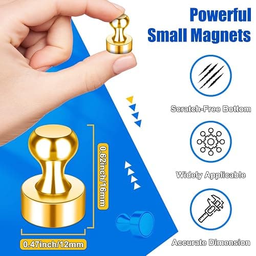 DURMATE Small Whiteboard Magnets, Tiny Cute Push Pins Neodymium Strong Magnets for Fridge, Gold Kitchen Magnetic Refrigerator for Office, Gadgets, Classroom, Locker Accessories, Pack of 28 thumbnail 3
