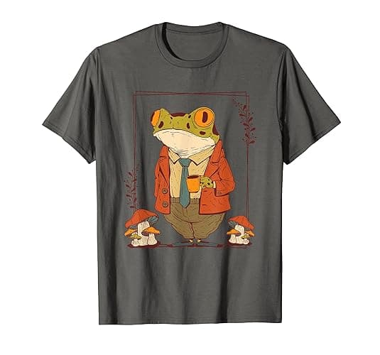 Frog Goblincore Clothes Dark Academia Aesthetic Mushroom T-Shirt - Youth - Slate Grey - Large