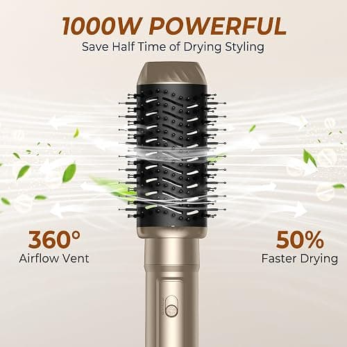 Airstyler Set 6 in 1 Haartrockner Hairstyler,1000W Warmluftbürste, 30mm Air Curling,Abnehmbar,3 Temperatur und Windgeschwindigkeit,Rundbürstenföhn zum Trocknen,Locken und Straighthen der Haare-GOLD thumbnail 5