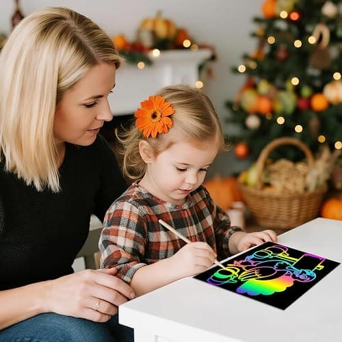 ZMLM Scratch Rainbow Art Paper Set - 100Pcs Magic Scratch Off Art Craft Supplies Kits for Kids Girls Boys Black Scratch Notes Sheet Doodle Pad for Fun DIY Toy Party Favors Christmas Birthday Gift thumbnail 2