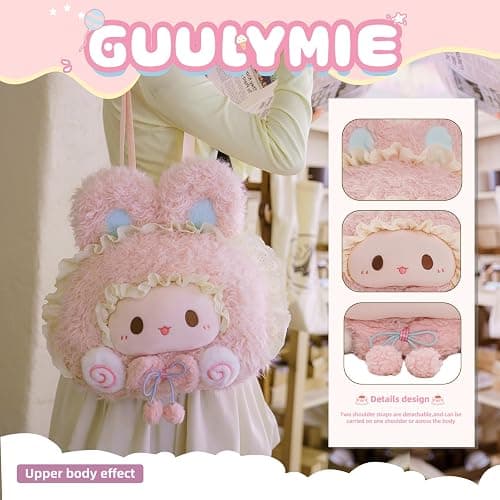GUULYMIE Pink Bunny Plush Backpack 15 Inch Cute Rabbit Head Stuffed Animal Bag with Adjustable Straps Handmade Soft Lightweight Plush Backpack for Daily Use Photos Travel and Room Decor thumbnail 3