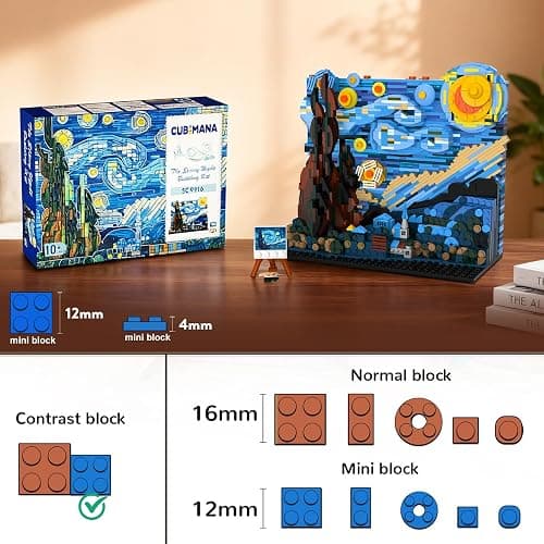 CUBIMANA The Starry Night Building Set with LED Lights - 1501PCS Artwork 3.6MM Mini Blocks Building Sets for Adults, Famous Paintings Architecture Projects Home Art Decor for Men Women thumbnail 8