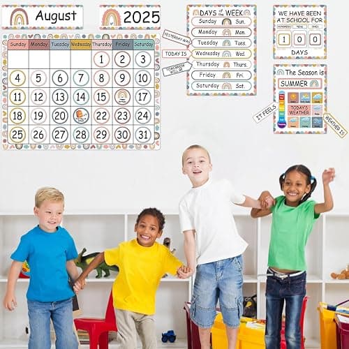 132 Pieces Boho Rainbow Calendar Bulletin Board Set with Days of The Week, Days in School, Seasons, Festival, Weather Cards for Classroom Home Decoration Supplies thumbnail 6