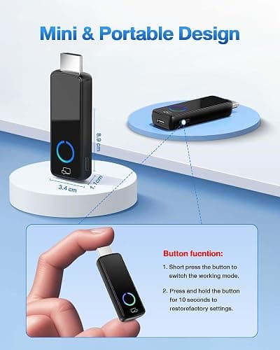 2025 Upgrade Tongtion Wireless Display Dongle Adapter, Portable Transmitter 4K HDMI Streaming, AirPlay/Miracast, 5GHz WiFi | Plug & Play for Smartphone/PC/TV/Projector(Focus) thumbnail 4