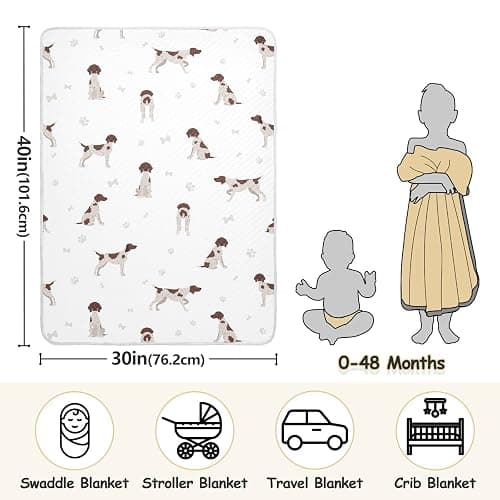 Swaddle Blanket German Shorthaired Pointer Cotton for Infants, Receiving, Lightweight Soft Swaddling for Crib, Stroller, Nursery, Puppy, 30x40 in thumbnail 3