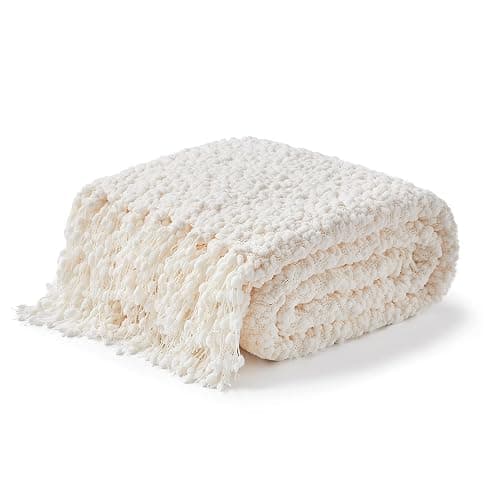 Amélie Home Knit Throw Blanket with Tassels for Couch, Luxury Boho Throw Blanket for Summer Ivory, 50"x60" thumbnail 9