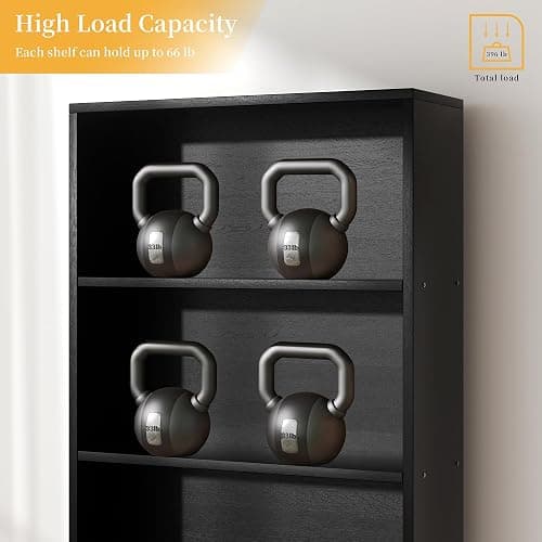 Shintenchi Bookshelf,6-Tier Open Bookcase and Bookshelves,6 Shelf Display Storage Shelves Floor Standing 70.6 inches Tall Bookcase for Home Office, Living Room (Black) thumbnail 7