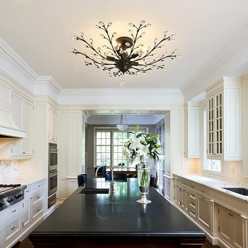 CVKASH 5 - Light Vintage Small Crystal Chandelier Modern Semi Flush Mount Ceiling Light Fixture Chandelier Lighting for Kitchen Bedroom Living Room Dining Room Hallway Foyer（Black） thumbnail 9