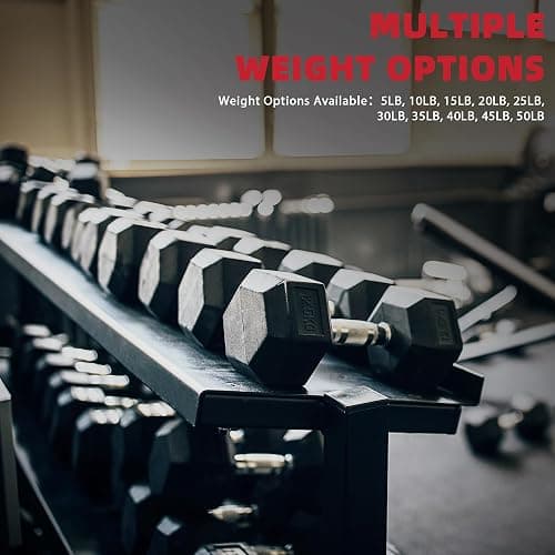 Rubber Encased Hex Weights Dumbbells Set of 5 – 50 lb Pair | Cast Iron Hand Weights with Anti-Slip Grip for Home Gym Strength Training thumbnail 6