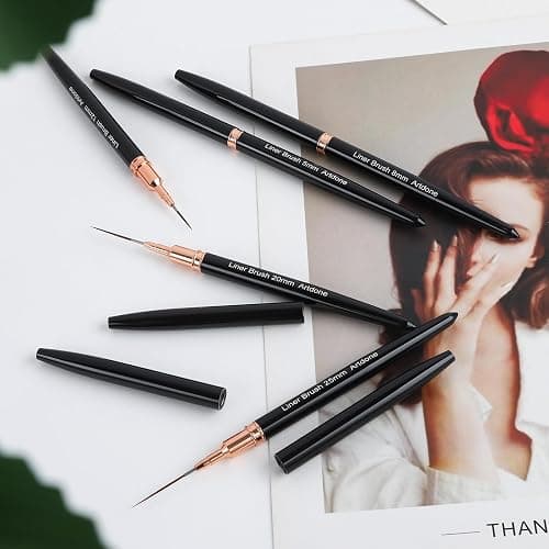 Artdone Metallic Nail Art Pens, Liner Brushes Set, 5PCS Black Color Nail Tools For Long Lines, Thin Details, Fine Drawing, Liner Brush UV Gel Polish Painting Nail Design Sizes 5/8/12/20/25mm thumbnail 7