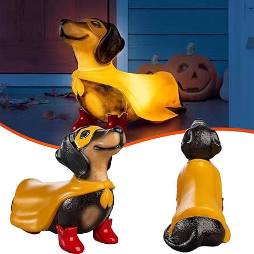 Halloween Dachshund Decor, 7.87 Inch Blow Mold Lighted Super Hero Dachshund Statue, Vintage Wiener Dog Decor, Outdoor/Indoor Halloween Party Decoration for Yard or Home thumbnail 5