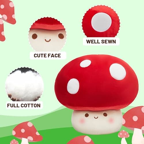 Yulefly 9-Inch Mushroom Pillow Plush- Cute Mushroom Stuffed Animal Plush Toy Decorative Throw Pillows for Home Car Halloween Birthday Gift for Kids Adults thumbnail 4