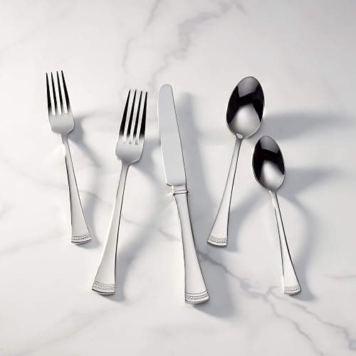 Lenox Silverware Set For 12, Portola 65-Piece Flatware Set with Serving Utensils, Service For 12, 18/10 Stainless Steel Flatware, Dishwasher Safe, Knives Spoons and Forks (Silver, 65 pieces) thumbnail 7