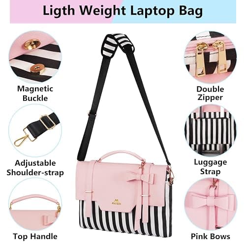 MATEIN Laptop Bag for Women, 17 inch Cute Computer Briefcase Laptop Carrying Case, Lightweight Messenger Sleeves Shoulder Work Tote Bag with Bow & RFID Pocket Gifts for College Office Business, Pink thumbnail 5
