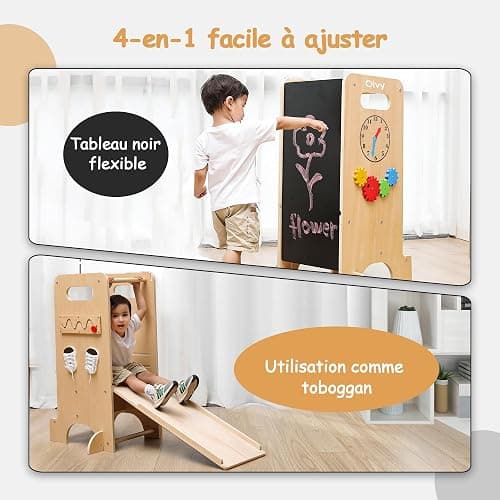 Tour d'apprentissage Montessori 4 en 1 Olvy Kids - Échelle en Bois - Tabouret escabeau à 4 marches - Tour de Cuisine pour Enfants - Tour d'apprentissage Debout pour Enfants à partir de 1 an thumbnail 7