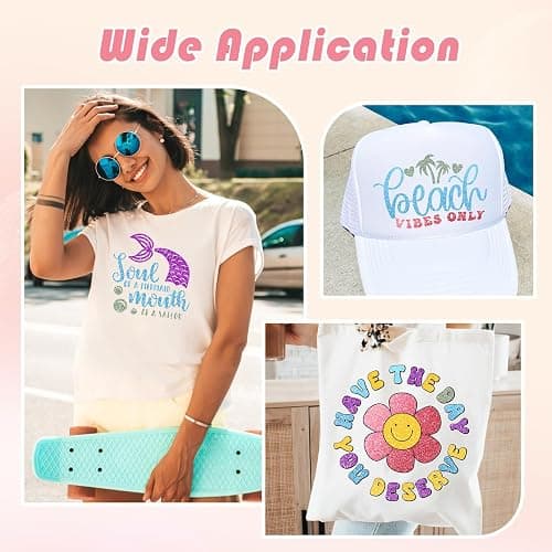 HTVSTD Color Changing Glitter HTV Vinyl - 5pcs 12'' x 10'' Glitter UV Color Changing Heat Transfer Vinyl Sunlight Sensitive Glitter Iron on Vinyl for T-Shirts - UV Glitter HTV-5 thumbnail 6
