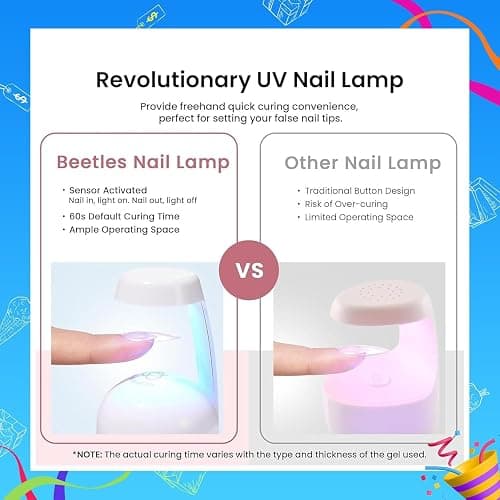 Beetles Gel Nail Kit Short Almond Gift Spree, with Dehydrator and Primer, 576Pcs Half Matte Etch-X Gel Nail Tips Solid Nail Glue Mini Lamp Acrylic Tips Easy DIY Extension Set Gift for Women thumbnail 6