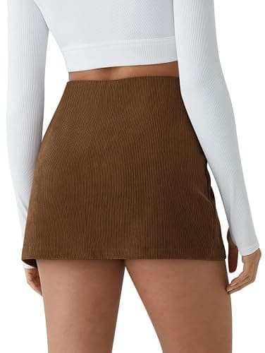 COCCKO Fall Skirts for Women 2025 Trendy Casual High Waisted Corduroy Mini Skirt with Shorts Underneath S-2XL thumbnail 3
