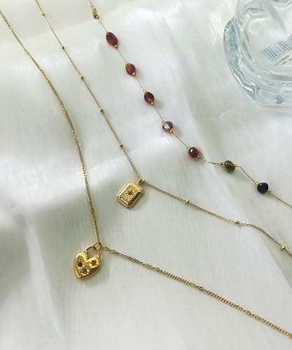 UniLogue Fashion Versatile Stainless Steel 18K Gold Plated Pink Zircon Love Lock Square Pendant Star Gold Necklace Natural Stone Beads Jewelry thumbnail 5