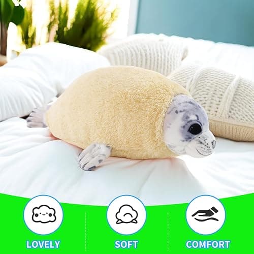 Dinyinor 20‘’ Molting Seal Plush Pillow,Chubby Blob Seal Stuffed Animal plushies for Boys Girls, Kids' Throw Pillow,Gifts for Kids Birthday,Valentine,Christmas thumbnail 2