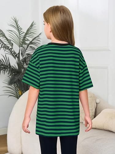 Haloumoning Girls Striped Short Sleeve T Shirts Kids Summer Oversized Tops Casual Crewneck Tees 5-14 Years thumbnail 5